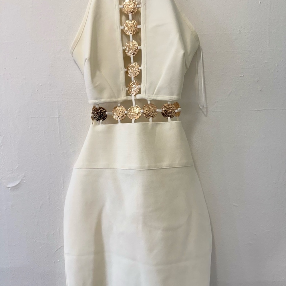 Elegant White Dress with Gold Accents never used